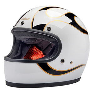 GRINGO ECE R22.06 フルフェイスヘルメット - GLOSS WHITE/BLACK FLAMES
